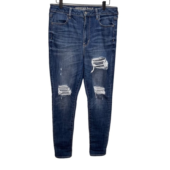 American Eagle Super Hi Rise Distressed Jeggings Size 12 - Picture 1 of 15